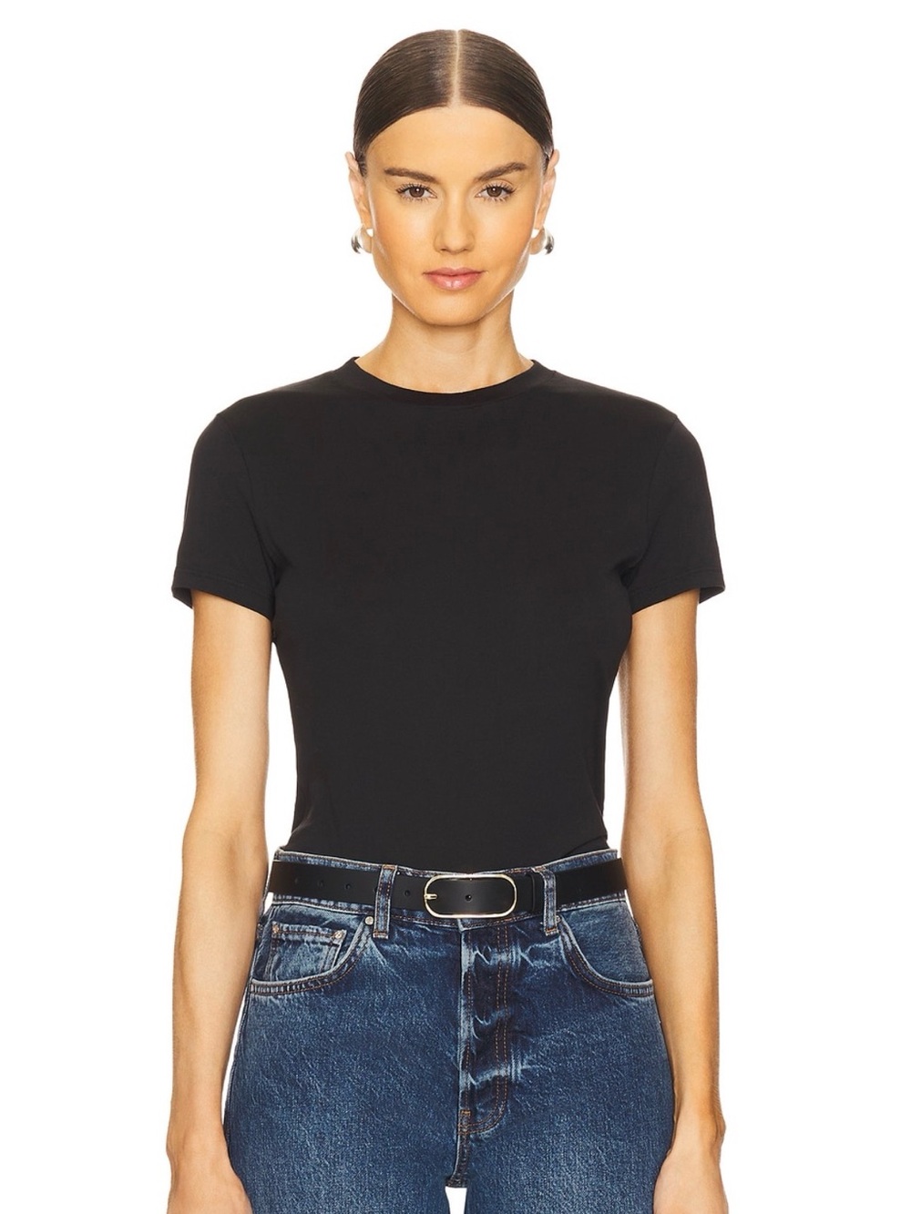 Theory Tiny Tee 2 Short Sleeve Crewneck Tee in Black Compact Rib